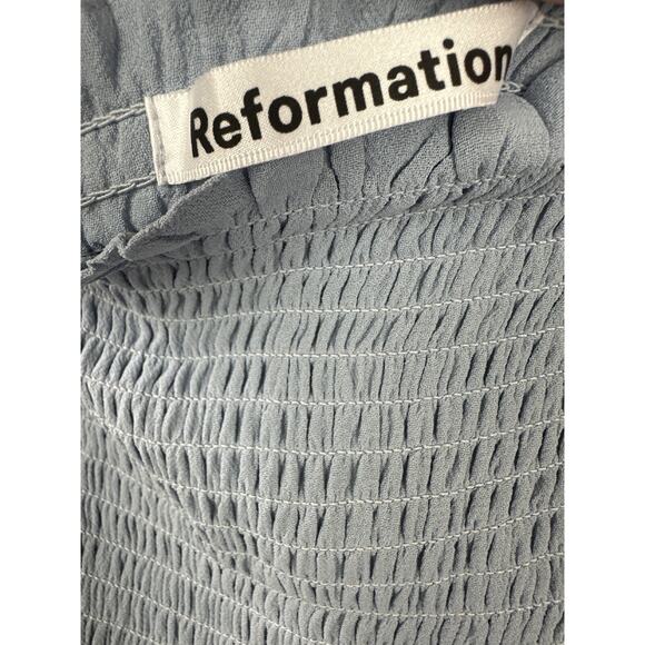 Reformation Jessy Dress Smocked Midi Dress Mineral Blue Boho Women's Size 6 - Picture 7 of 16